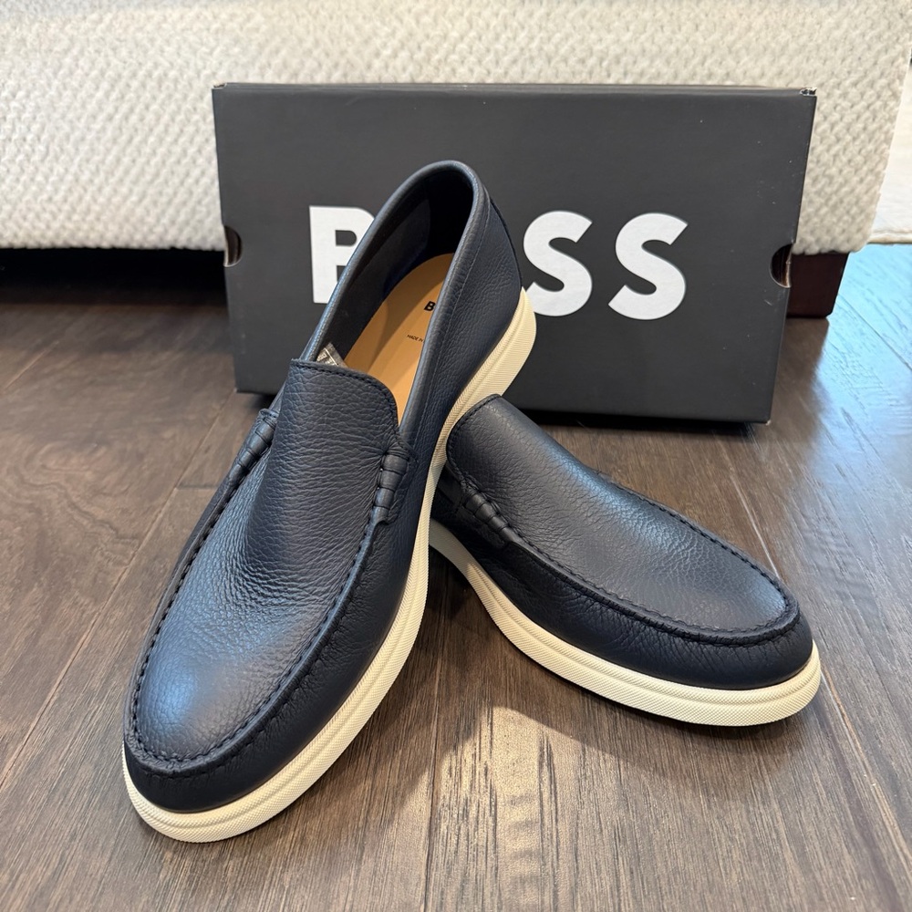 Boss Men's Navy and Cream Loafers